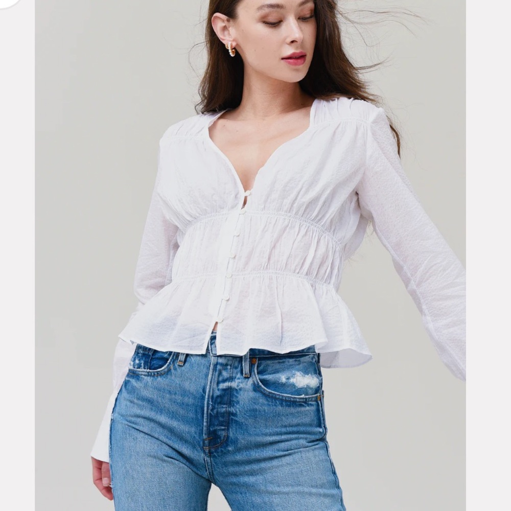 Frame Women’s Ruched V-Neck Long Sleeve Blouse